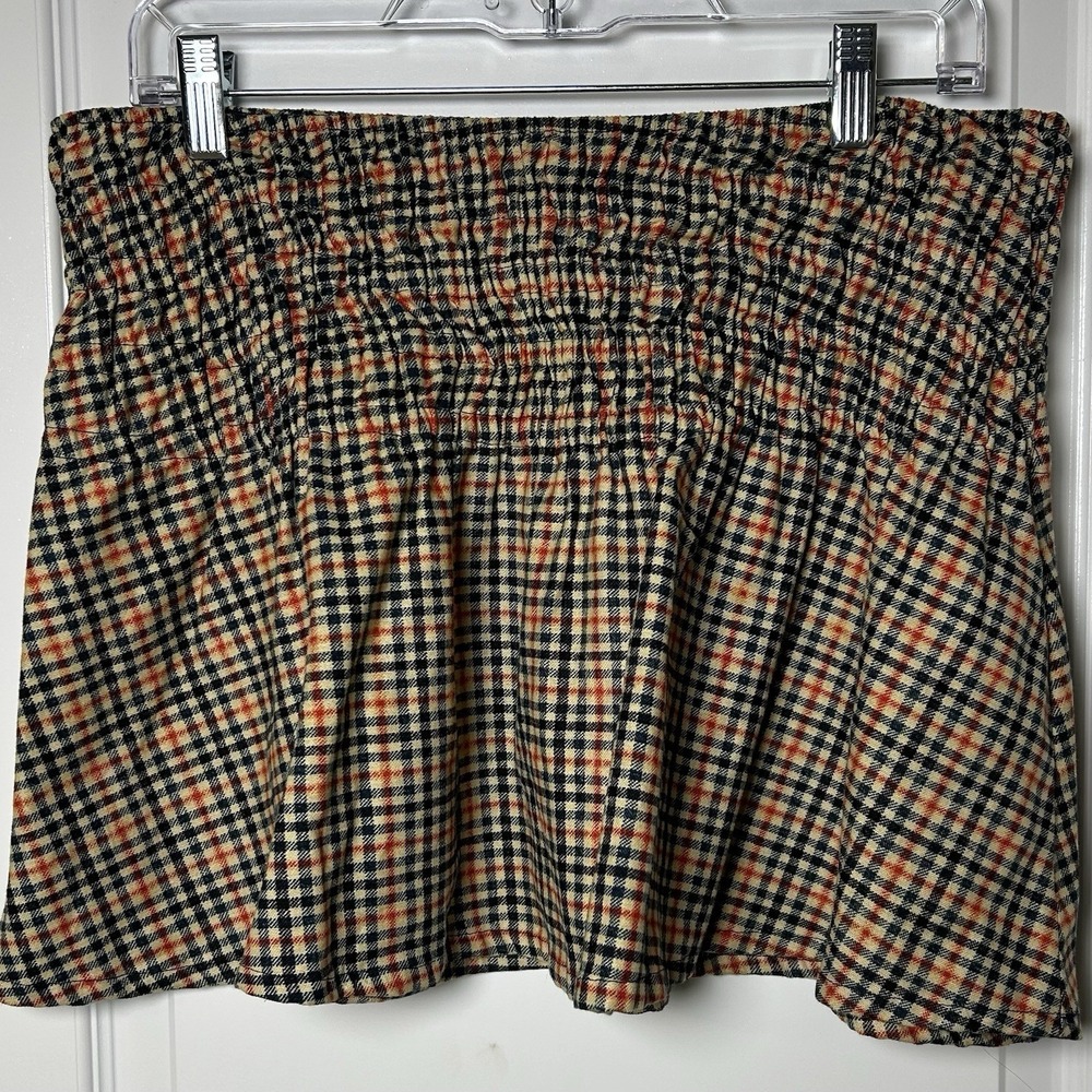 Motel Rocks Plaid Pattern Country Check Shirred‎ Waist Smocked Nelesi Mini Skirt